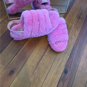 UGG Fuzzy Pink Platform Slippers